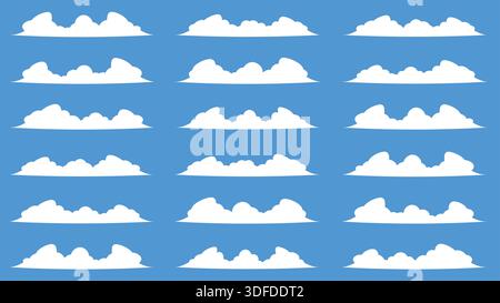 Set of Different Clouds Isolated on Blue Background Stock Vector