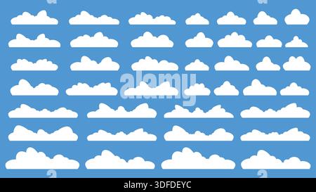 Set of Different Clouds Isolated on Blue Background Stock Vector