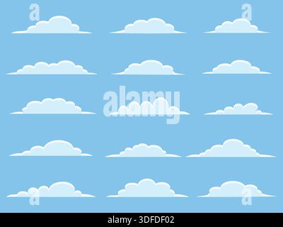 Set of Different Clouds Isolated on Blue Background Stock Vector
