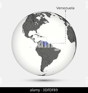 Map of Venezuela with Position on the Globe Stock Vector