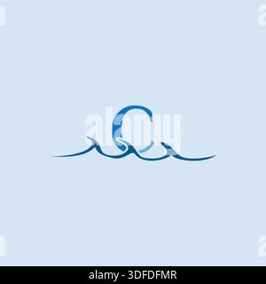 Creative initial letter C icon design featuring flowing ocean waves. Ideal for marine visuals, water sports projects, eco concepts, coastal branding, Stock Vector