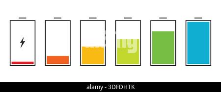 Phone Battery Charge Status Flat Symbols Set Stock Vector