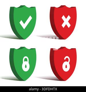 Set of Different Shields for Security Concept Stock Vector