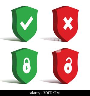 Set of Different Shields for Security Concept Stock Vector