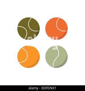 Tennis balls different colors with white stripe around middle. Flat-style sports equipment for logos, signs, tennis game design Stock Vector
