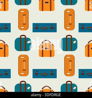 Happy travels. Seamless pattern with travel suitcases and bags, travelers luggage. Summer vacation. Vector illustration Stock Vector
