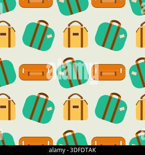Summer vacation. Seamless pattern with travel suitcases and bags, travelers luggage. Happy travels. Vector illustration Stock Vector