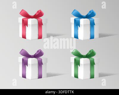Set of Colorful Gift Boxes Isolated on Monochrome Background Stock Vector