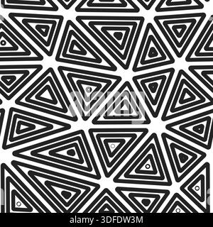 Minimal geometric background. Multiple repeated inner triangles. Big triangles size. Black and white style. Seamless pattern. Awesome vector tiles. Stock Vector