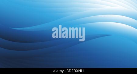 A smooth blue gradient background with elegant wave-like ripples and patterns in light blue and white at the top. Creates a sense of calm, flow and mi Stock Vector