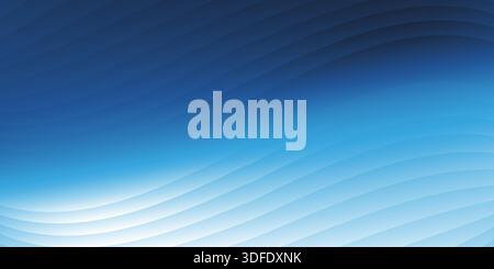 A smooth blue gradient background with elegant wave-like patterns in light blue and white at the top. Creates a sense of calm, flow and minimalistic e Stock Vector