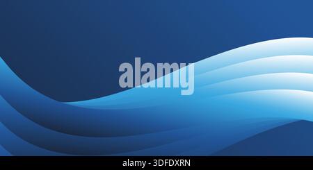 A smooth blue gradient background with elegant wave-like ripples and patterns in light blue and white at the top. Creates a sense of calm, flow and mi Stock Vector