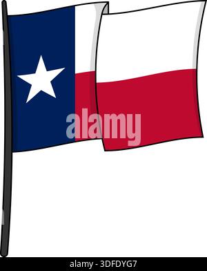 Waving Texas flag with bold outlines vector illustration Stock Vector