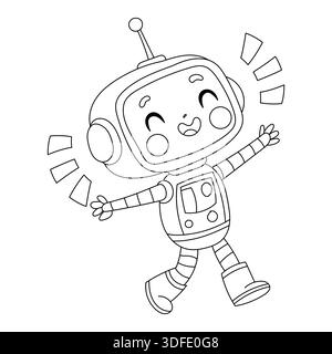 Cute dancing robot coloring page Stock Vector