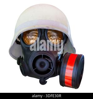 Vintage gas mask with white helmet isolated on a white background Stock Photo