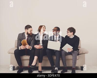 Happy team, business people laugh Stock Photo