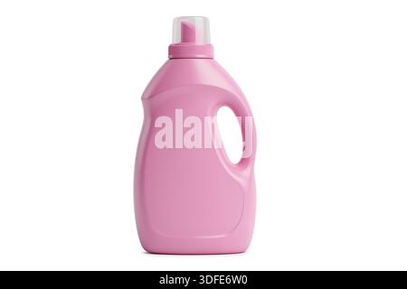 3d rendering of a pink laundry detergent or fabric softener plastic bottle with handle and measuring cap isolated on white background for mockup and b Stock Photo