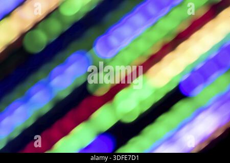 Diagonal blurred lines of color lights. Colorful lights blurred by motion Stock Photo