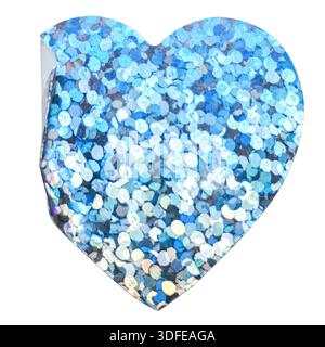 Blue holographic heart sticker with glitter dot pattern texture isolated on white background Stock Photo