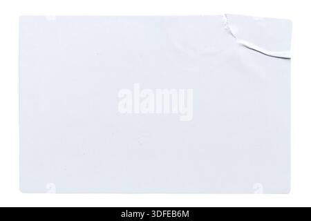 Blank white rectangular adhesive sticker with torn edge and realistic paper texture isolated on white Stock Photo