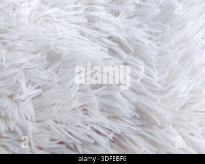 Soft White Faux Fur Texture Background with Long Fiber Shag Material for Fashion and Decor Stock Photo