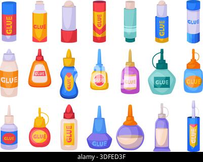 Glue in stick. Stationary office tools for crafting exact vector plastic tubes for glue Stock Vector