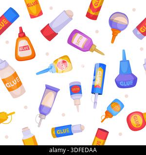 Glue for paper. containers and stick for glue. vector seamless background Stock Vector