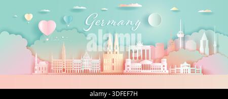 Germany Architecture Travel Landmarks Berlin with Love Balloons and colorful for wallpaper background, Tour munich with panorama view and capital, Col Stock Vector