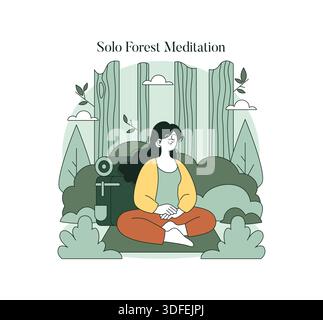 A woman sits in a cross-legged position, meditating peacefully with her ...
