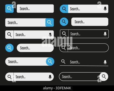 Search bar interfaces. Black Vector widgets. Website navigation element. User interface symbol. Stock Vector
