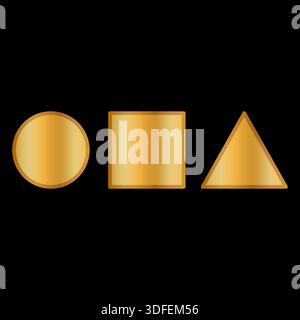 Golden geometric shapes. Sphere square triangle. Black background Vector. Abstract icon set. Stock Vector