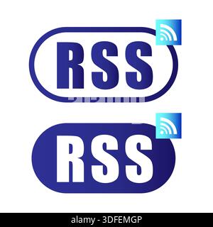 RSS feed vector. Blue news icons. Wireless connection symbols. Social media elements. Stock Vector