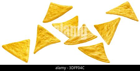 Falling nachos isolated on white background with clipping path Stock Photo