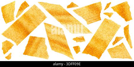 Long chips isolated on white background with clipping path, falling rectangular mashed potato snacks, package design element Stock Photo