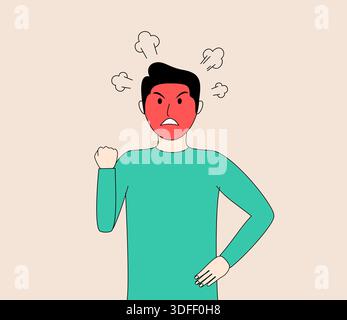 A cartoon man is angry and throwing his hands up in the air. He is wearing a green shirt Stock Vector
