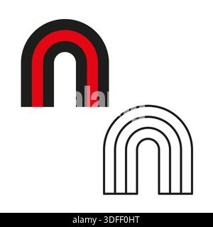 Red arch icon. Black rainbow bridge. Gate entrance Vector. Round portal line. EPS 10. Stock Vector