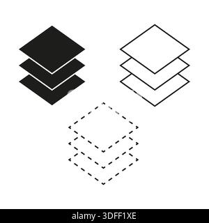 Layer stack icons. Paper sheet pile. Database level vector. Software surface group. EPS 10. Stock Vector