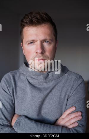 Portrait of an Emotionless Man. Burnout and Stress Stock Photo