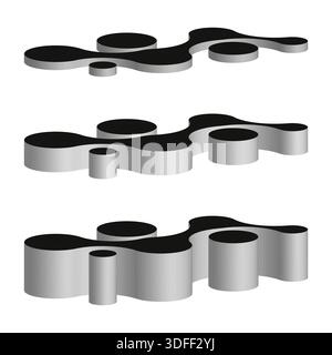 3D wave icon. Abstract road vector. Fluid shape model. Grey ribbon curve. EPS 10. Stock Vector