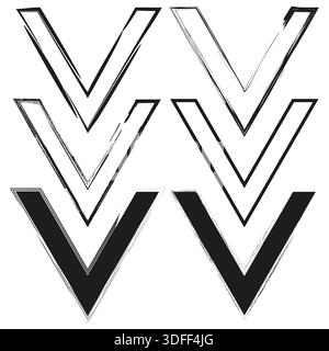 Check mark icon. Down arrow vector. V letter shape. Direction pointer sign. EPS 10. Stock Vector