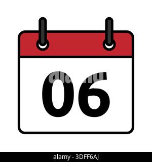 Flat calendar day icon with number 6. Minimal vector date symbol for planner, reminder, scheduling and deadline concepts. Stock Vector