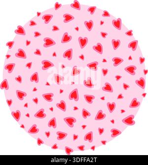 Hand drawn hearts on circle backdrop in trendy pink Love Thematic Minimalistic wallpaper Flat Design. Isolated Vector illustration Simple Product labels Background, leaflet, banner, price tag, posters Stock Vector
