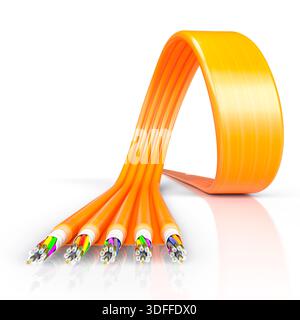 3d Orange fiber optic cable on white Stock Photo