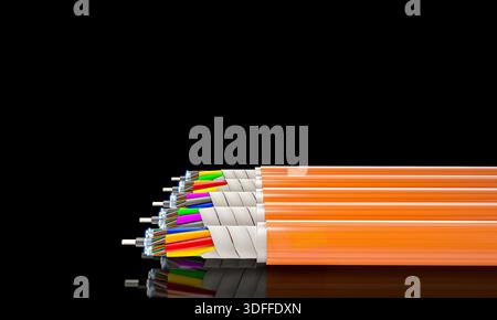 3d Fiber optic cable on black background Stock Photo
