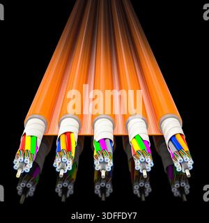 Fiber optic cables 3d on black Stock Photo