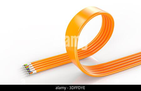 Orange fiber optic cables forming 3d loop Stock Photo