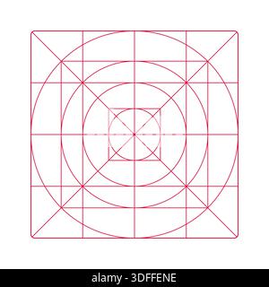 Guide, sizing layout for application logo design. App icon size template. Icon red grid template isolated on white background. Blank grid pattern for Stock Vector