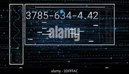 Displaying central HUD panel featuring numeric sequence 3785-634-4 Stock Photo