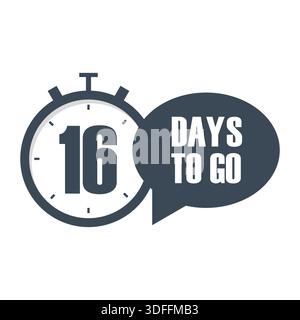 Stopwatch sixteen 16. Countdown Vector timer. Sixteen 16 days. Advertising announcement text. Stock Vector