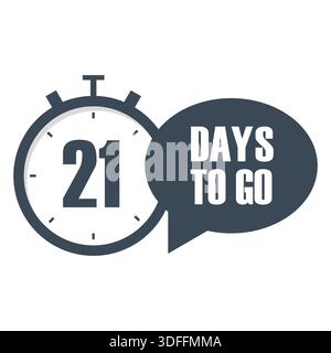 Stopwatch countdown icon. Number twenty one 21. 21 days go. Professional Vectorized sophisticated graphic. Stock Vector